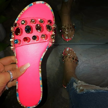 

Toe Summer Beach Rhinestone Slippers Casual Open Flip Flops Women s Shoes Flats Women s Slipper