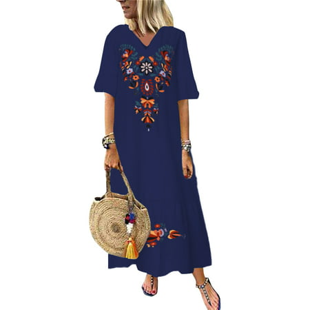 ZANZEA Womens Short Sleeve V Neck Casual Floral Print Bohemian Dress ...