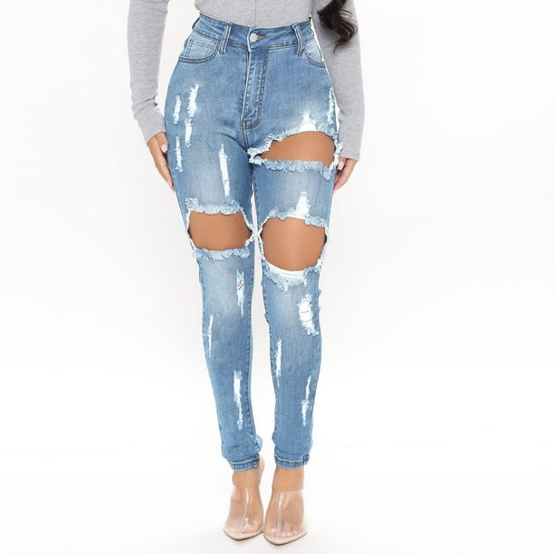 XZNGL Ripped Jeans for Women High Waist Fashion Women Pockets Button Mid Waist  Skinny Ripped Jeans Trousers Hole Denim Pants Skinny Jeans for Women High  Waist Jeans for Women High Waist Skinny 