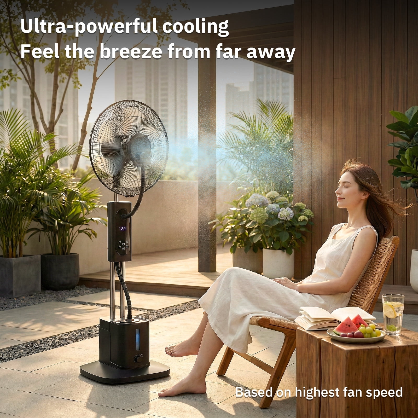 Misting Fan, 110V 70W, 16 Inch Household Standing Mist Fan, 2.5L Detachable Water Tank, LED Display, PP Material & Aluminum Motor, Black, Ventilation & Humidification, Touch & Remote Control