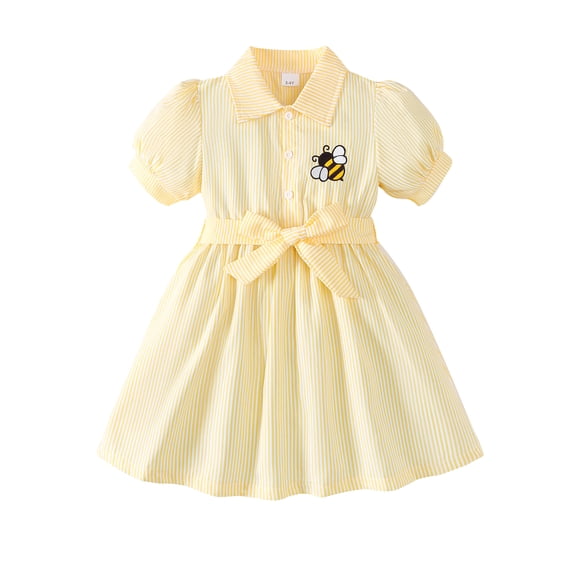 Baby Girls Clothes Toddler Girls Stripe Dress 3T Girls Summer Dress 4T Girls Short Sleeve Dress Solid Color Dress Yellow