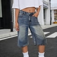 thumbnail image 2 of Riecok Long Shorts for Girls High Waist Button Pull on Denim Shorts Lightweight Summer Streetwear with Pockets, 2 of 6