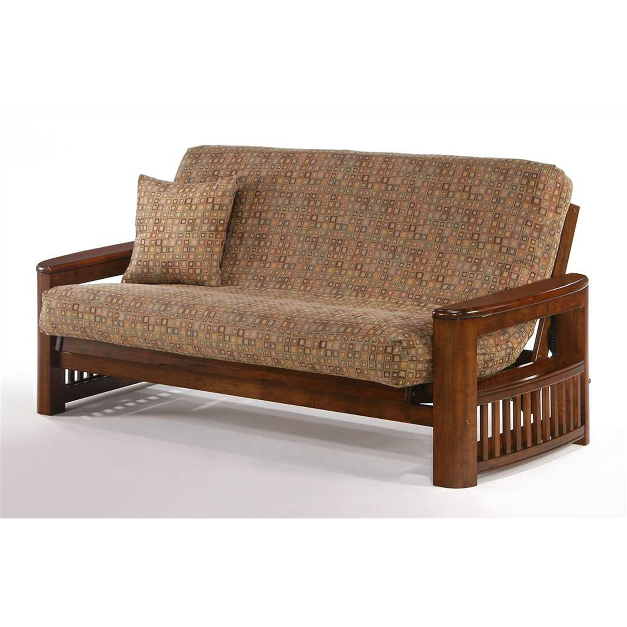 Futon Frame In Walnut Finish Twin Lounger Walmart Com Walmart Com