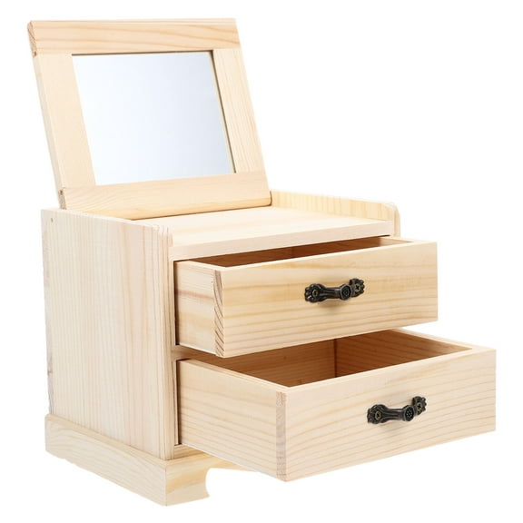 RENACLIPY 1Pc Handmade Wooden Dresser Jewelry Box Organizer Light Yellow Wood