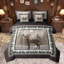 jejeloiu Wildlife Deer Animals 7 Pieces Bedding Comforter Set,Rustic Farmhouse Cabin Full Bedding Set,Kawaii Pine Cone Fitted Sheet Flat Sheet For Girls Boys,Ultra Soft Home Decor Reversible