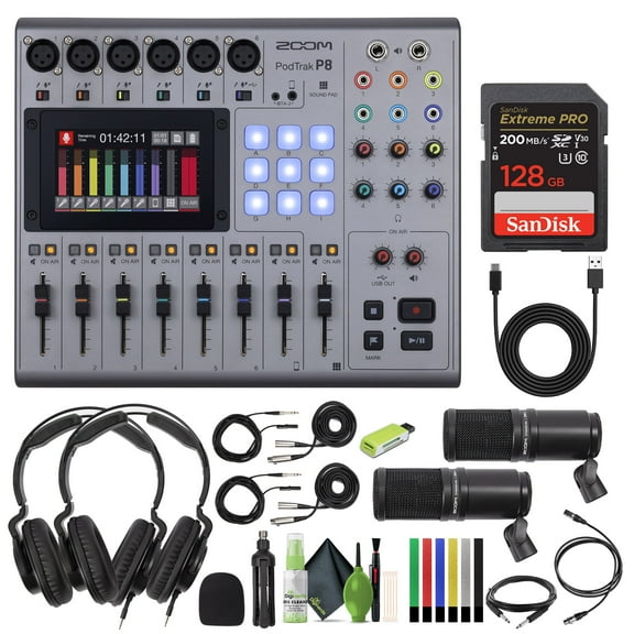 Zoom PodTrak P8 Portable Multitrack Podcast Recorder   2x Zoom ZDM-1 Mic Pack   More