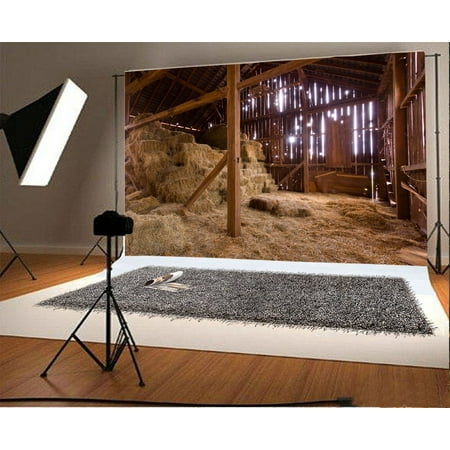 GreenDecor Polyester Old Barn Backdrop 7x5ft Photography Background Straw Hay Church Nativity of Jesus Hayloft Scene Countryside Plank Newborn Baby Theme (Best Camera For Baby Photography)