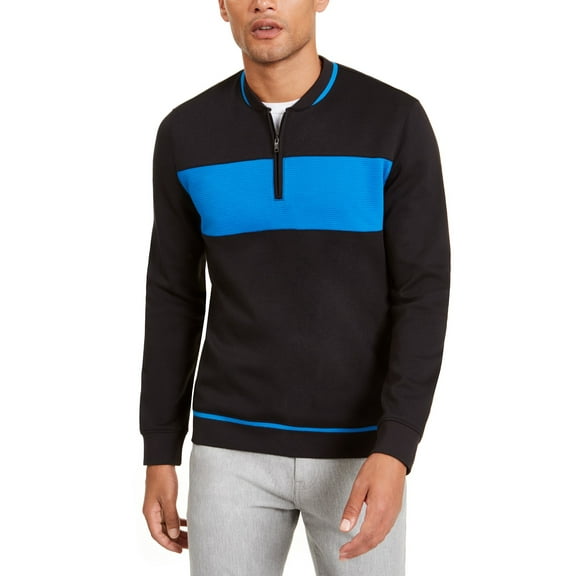 Alfani Men's Colorblocked Quarter-Zip Baseball-Collar Sweatshirt Black Size Small