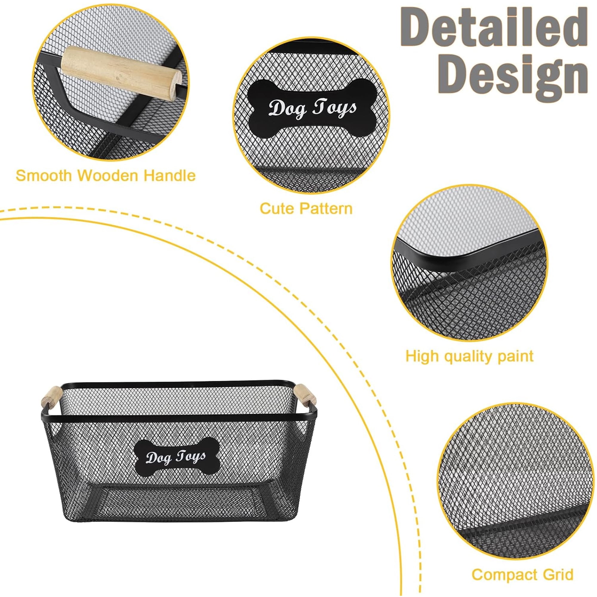 Brabtod Dog Toy Basket, Metal Large Storage Basket, Dog Toy Storage Bin for Dog, Dog Toy Organization & Storage, Ideal for Dog Leash, Blanket, Toys, Snacks-Chewproof,Black