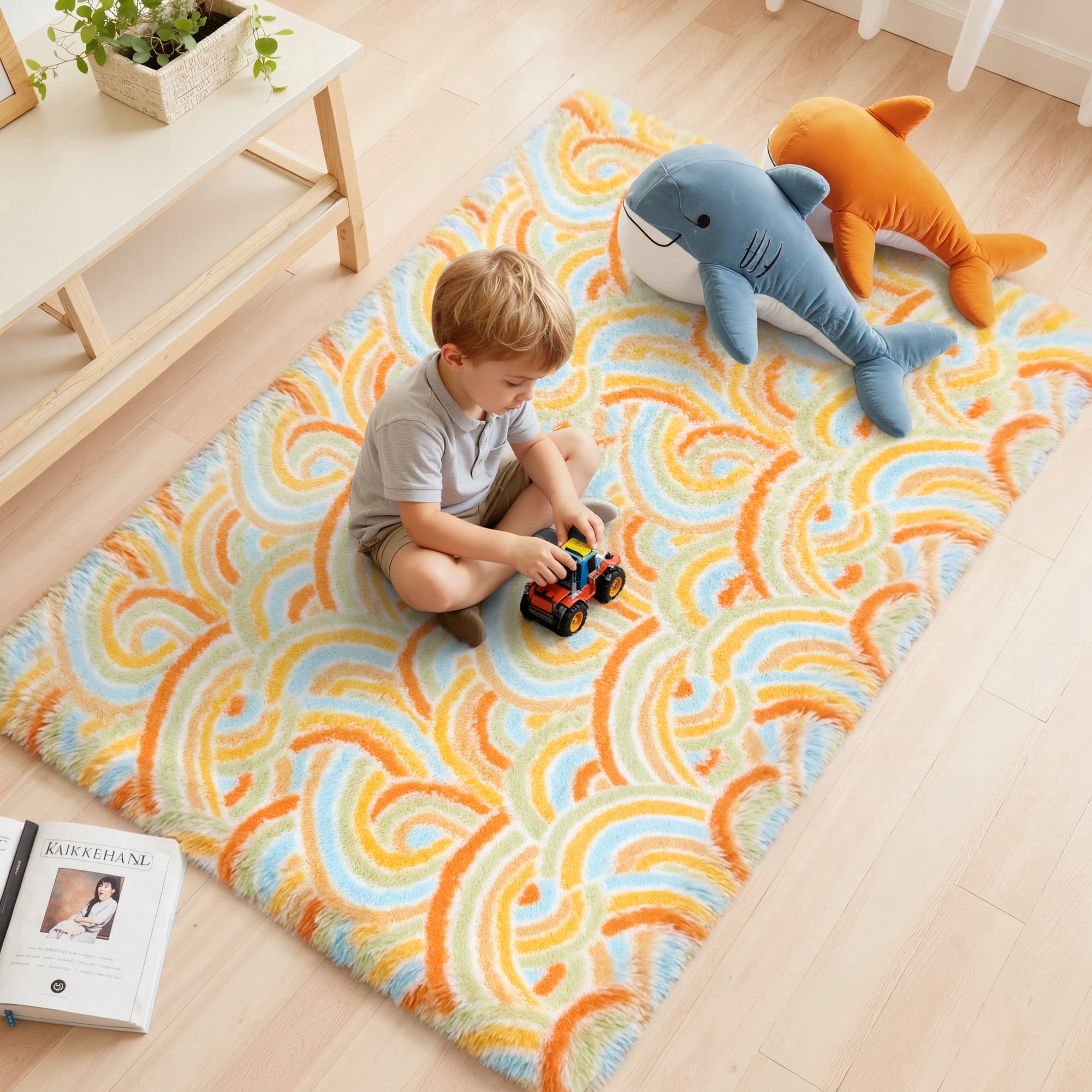 MeyJey 4'x 6' Shag Area Rug, Soft Fluffy Area Rugs for Kids Room Living Room Bedroom Decor Carpet, Orange