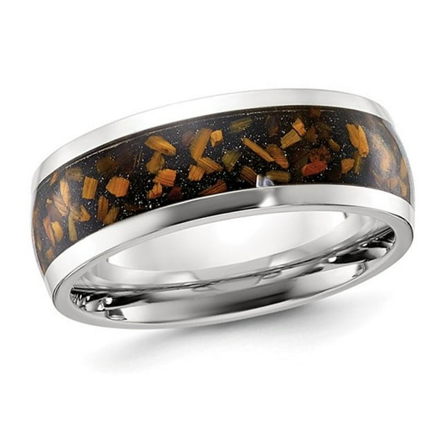 Mens Stainless Steel with Yellow Tigers Eye Inlay Band Ring (8.00mm)