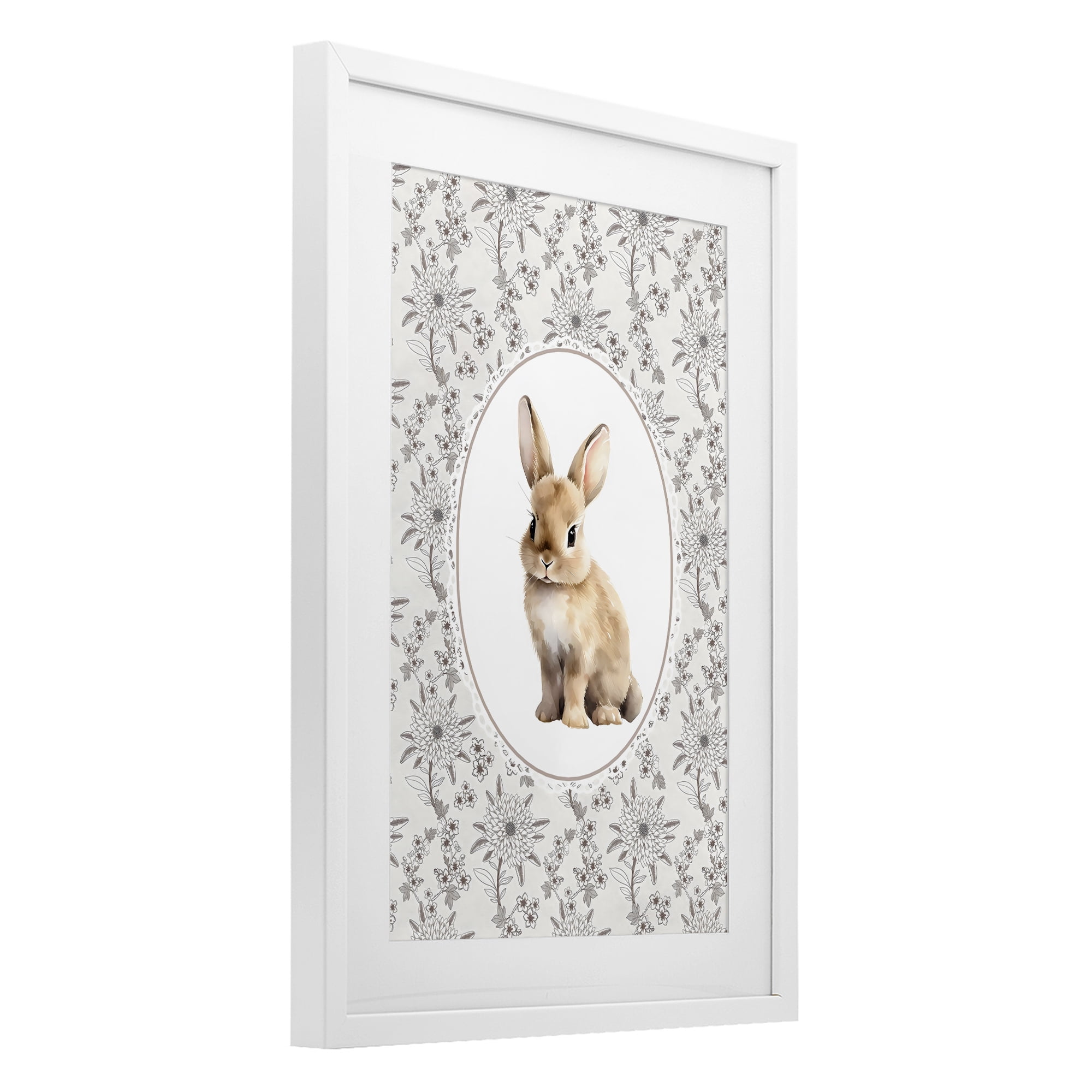 Stupell Industries Mauve Botanical Bunny White Framed Print Under Glass, design by Ink Drop Loft