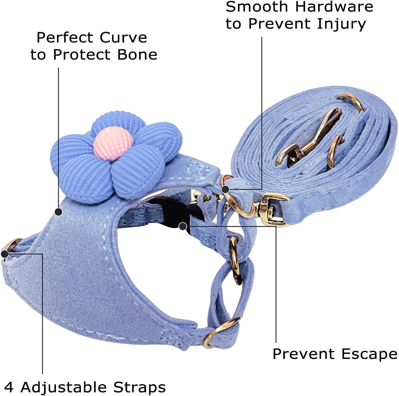 No Pull Dog Harness and Leash Set for Small Sized Dog Training; Puppy Harnesses with Multifunction Dog Leash, Soft Adjustable No Choke Escape Proof Pet Harness for Small and Medium Dog (Blue XXS)
