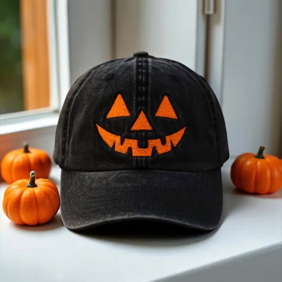 FAHXNVB Embroidered Halloween Baseball Cap for Men Women Vintage Pumpkin Face Trucker Hat Unisex Outdoor Adjustable Cap Unisex