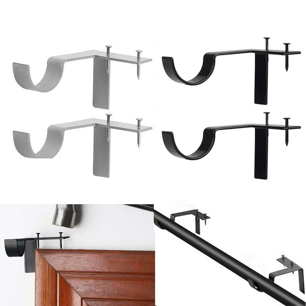 Black 2Pcs Curtain Rod Brackets Set Double Curtain Rod Holders Easy No Drilling Tap Right into Window Frame for Rods Window Bedroom Decoration