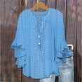 thumbnail image 2 of Bmawag Blouses for Women 3/4 Sleeve V-Neck Plus Size Solid Color Ruffle Sleeve Pullover Shirts Women's Trendy Casual Loose Blouses Gifts for Women Blue S, 2 of 6