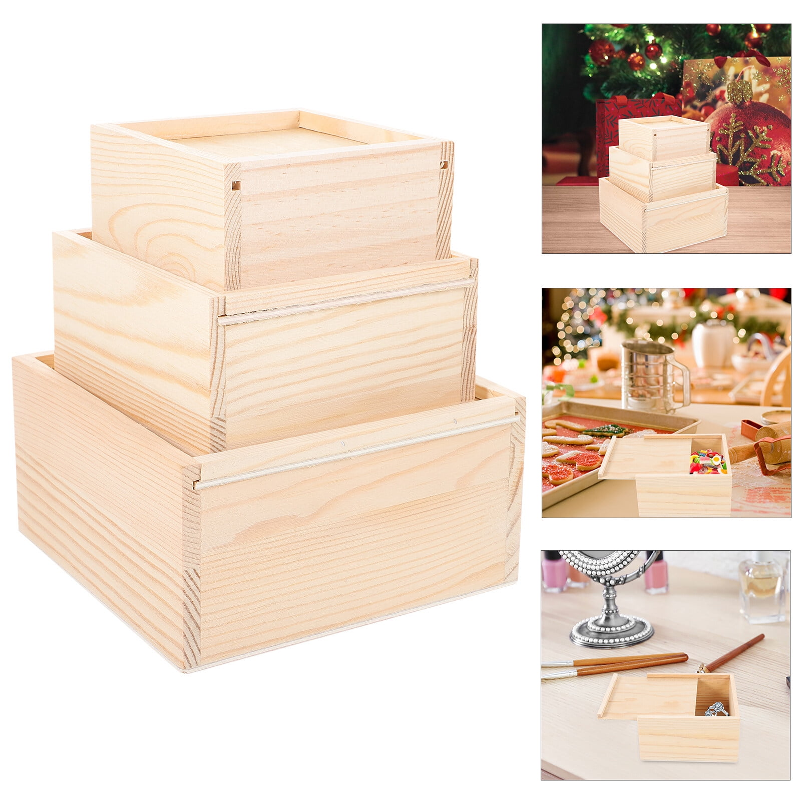 Wooden boxes 3pcs Wooden Box Wooden Tool Box Photo Storage Box Jewelry Sliding-lid Wooden Box
