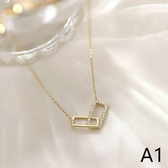 Double-Layer Square Necklace Flashing Diamond Geometric Clavicle Chain Female Exquisite Jewelry Gift