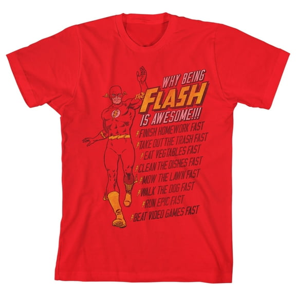 The Flash Why Being Flash is Awesome Youth Red Graphic Tee-XL