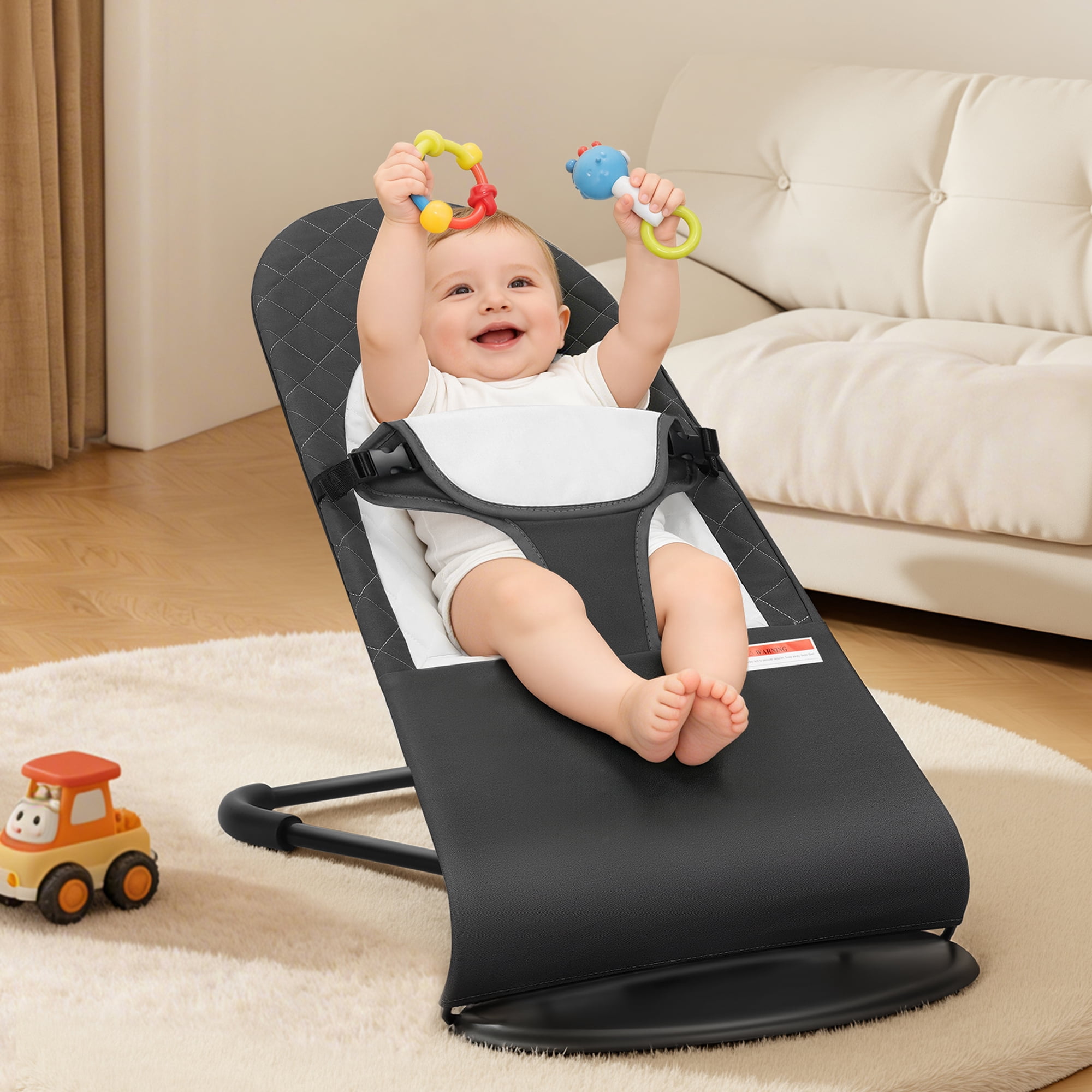 kmaier Baby Swing for Infants, Baby Delight Bouncer Seat Fixed with Swing Toys for 0-18 Months,Dark Gray
