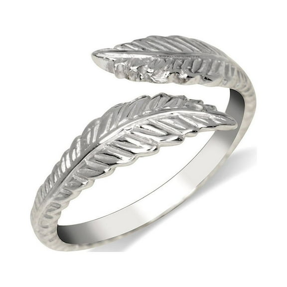 Jewelryweb Solid 925 Sterling Silver Textured Feather Bypass Adjustable toe ring (8mmx15mm) toe ring for Women