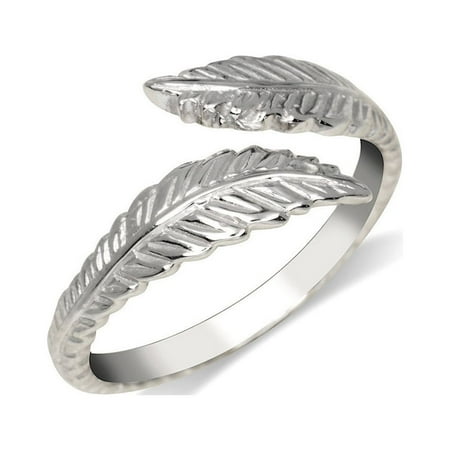Jewelryweb Solid 925 Sterling Silver Textured Feather Bypass Adjustable toe ring (8mmx15mm) toe ring for Women