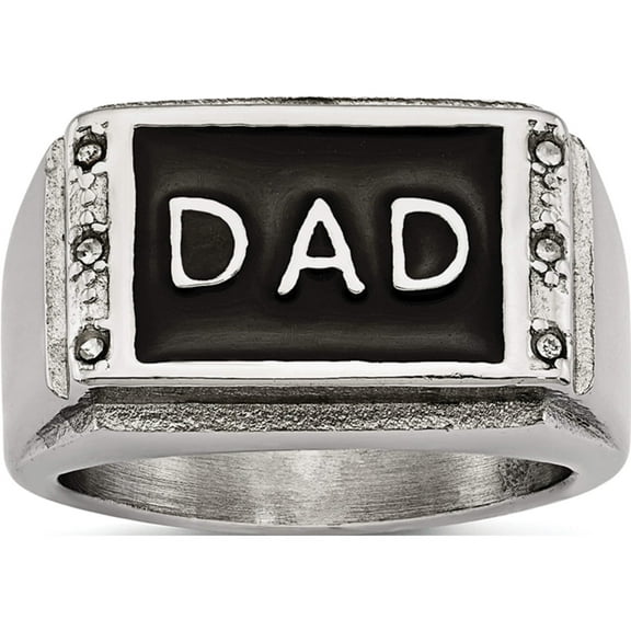 Stainless Steel Polished Black Enameled Dad With Cz Ring (Size 9) Made In China sr477-9