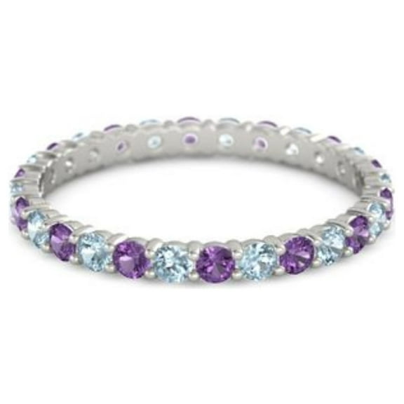 Amethyst Aquamarine Round 2.50 MM Eternity 925 Sterling Silver Women Stacking Ring