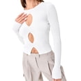 thumbnail image 2 of KelaJuan Women's Ribbed Knit Tops, Long Sleeve Round Neck Hollow Out Solid Color T-Shirts, 2 of 6