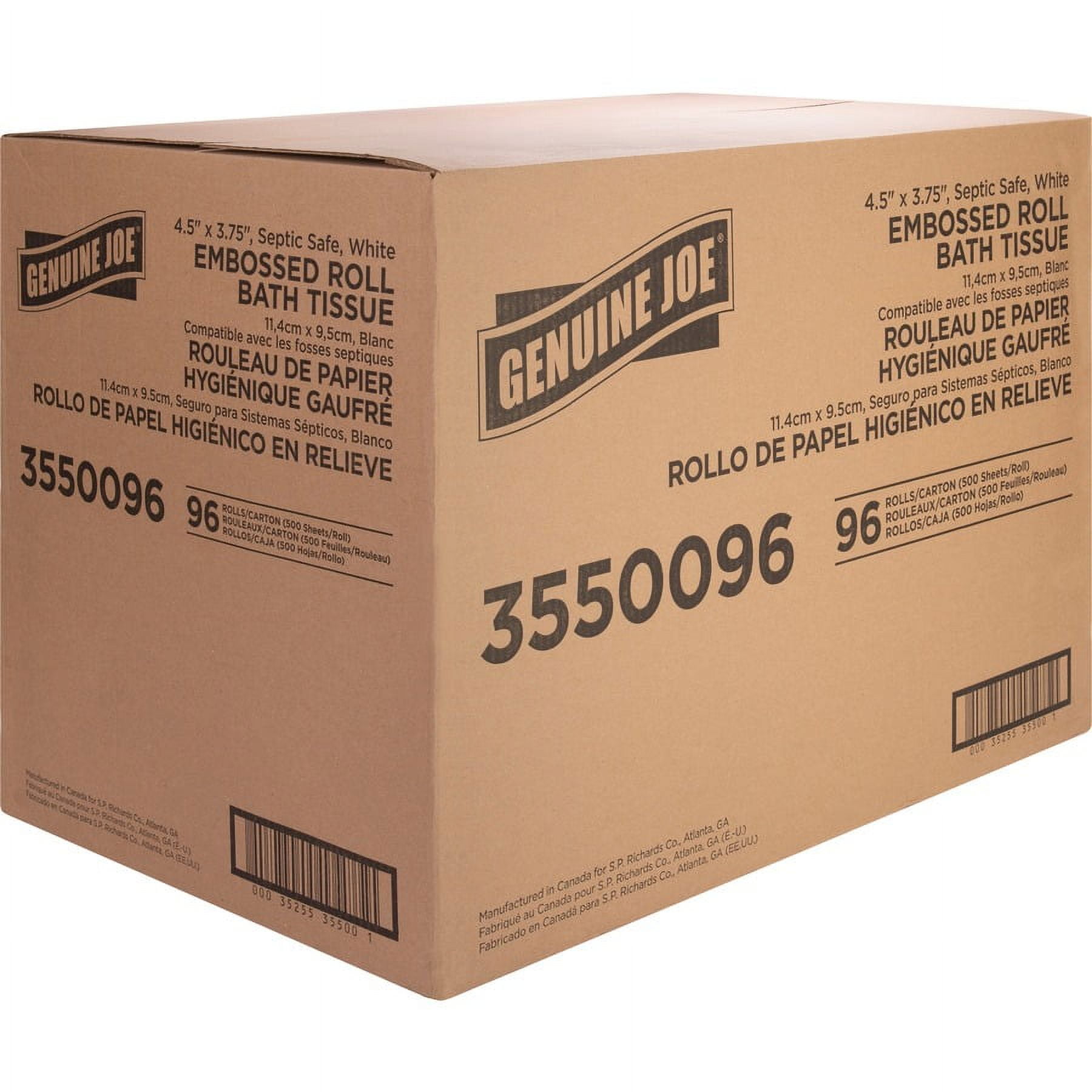 Genuine Joe 2-ply Bath Tissue - 2 Ply - 4.50" X 3" - 500 Sheets/roll - White - Fiber - Perforated, Absorbent, Soft - For Bathroom, Restroom - 96 / Carton