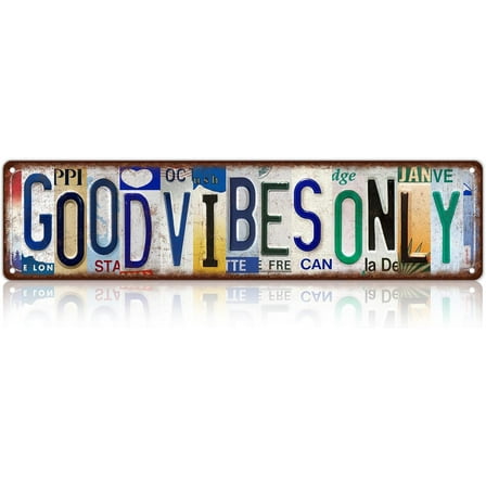 Vintage Good Vibes Only Metal Tin Signs Street Signs Man Cave Bar Cafe Home Wall Decor 16 x 4 Inches