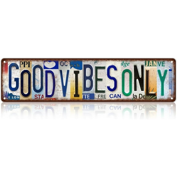 Vintage Good Vibes Only Metal Tin Signs Street Signs Man Cave Bar Cafe Home Wall Decor 16 x 4 Inches