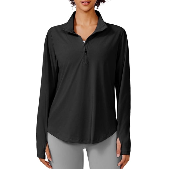 Pinspark Womens UPF 50 Sun Shirts Quick Dry Quarter Zip Pullover Long Sleeve Workout Running Golf Beach Tops Loose Fit