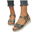 thumbnail image 3 of Bmisegm Ladies Summer Retro Printed Ethnic Style Large Size Slope Heel Buckle Sandals Sandals Women Summer Green 9, 3 of 9