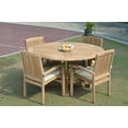 thumbnail image 5 of Grade-A Teak Dining Set: 4 Seater 5 Pc: 60" Round Table And 4 Wave Stacking Arm Chairs Outdoor Patio WholesaleTeak #51WV1205, 5 of 6