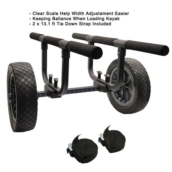 Heavy Duty Kayak Cart, Width Adjustable Canoe Cart with 12inch Flatfree Beach Wheels Boat Dolly Cart Transport