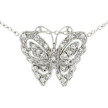 Alexandria Collection CZ Sterling Silver Butterfly Pendant, 18"