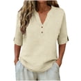 thumbnail image 6 of FAHXNVB Womens V Neck Cotton Linen Blouses Solid Color Half Sleeve Button Tops Summer Tees Blouses Shirts, 6 of 6