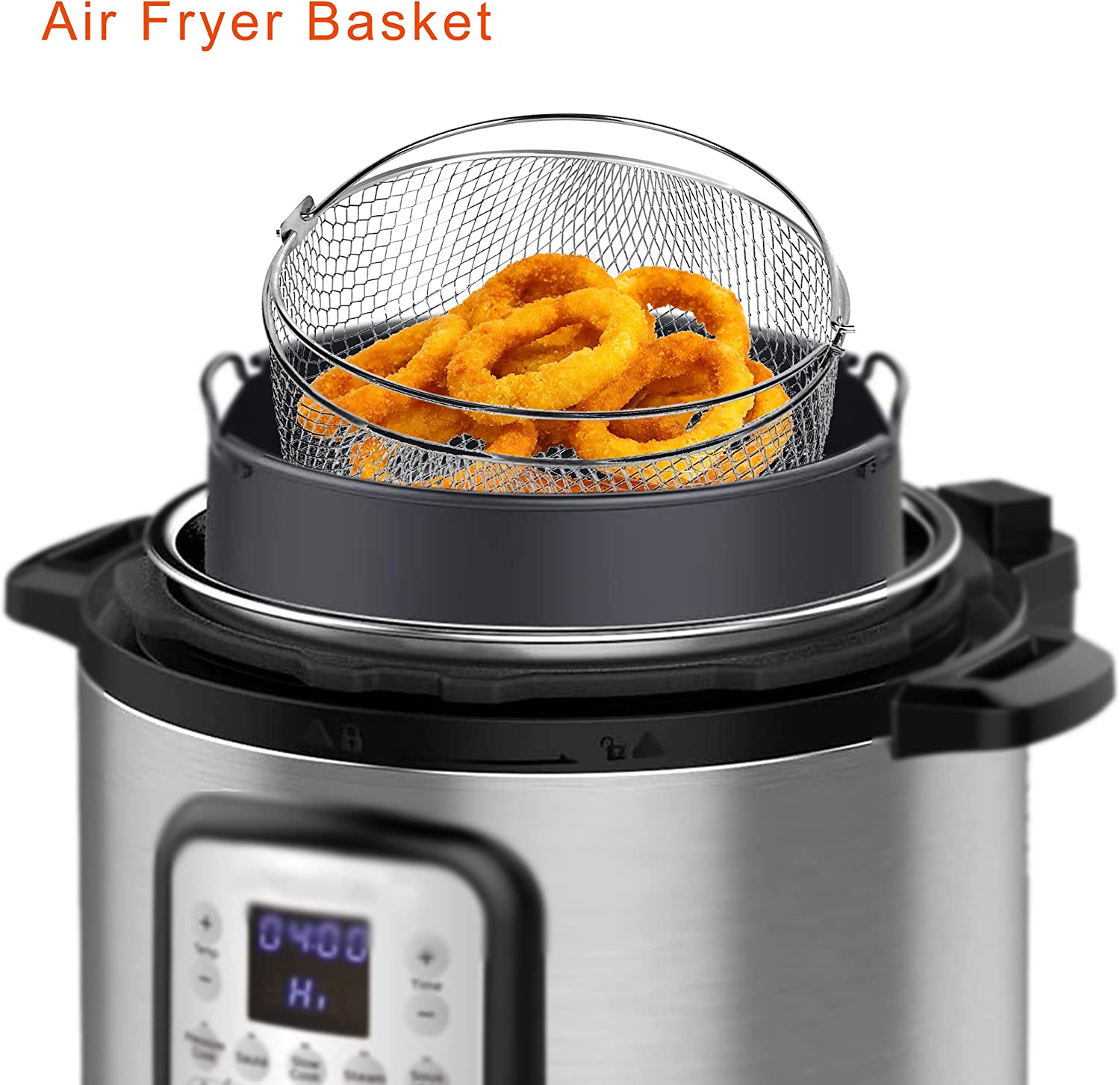 ABCISI 8 Inch Air Fryer Basket, Air Fryer Replacement Accessory for Instant Pot 6-8 QT, 304 Stainless Steel Mesh Basket with Handle for Air Fryer Oven Steamer (Round, 1 PACK)