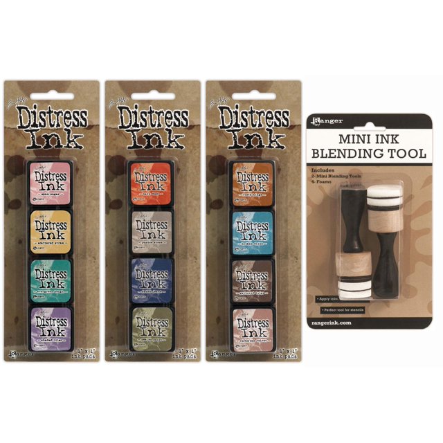 Ranger Tim Holtz Distress Mini Ink Pad Kits 4, 5, 6 and Mini Ink Blending Tool Bundle