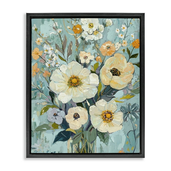 Stupell Industries Mixed Cream Flowers Arrangement Floral Painting Black Floater Framed Canvas Art Print Wall Art, 17 x 21