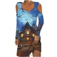 thumbnail image 2 of Fartey Halloween Mini Dresses Womens Elegant V Neck Long Sleeve Tunic Dress Slim Fit Ring Hole Strap Cold Shoulder Tank Dress Funny Halloween Print Dresses, 2 of 5