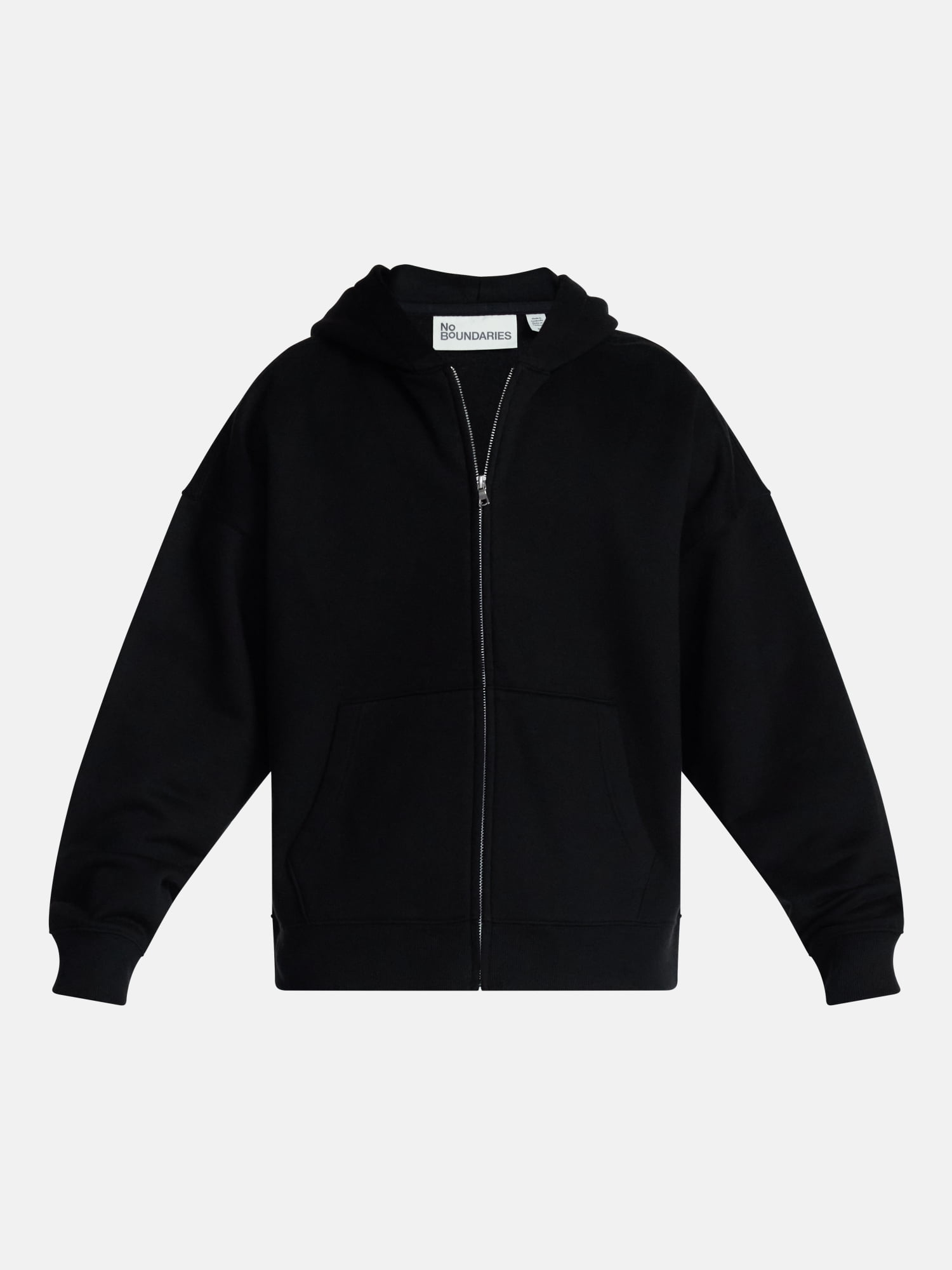No Boundaries Boxy Oversized Fit Fleece Zip Hoodie Sweatshirt with Long Sleeves, Men's XS-4XLT