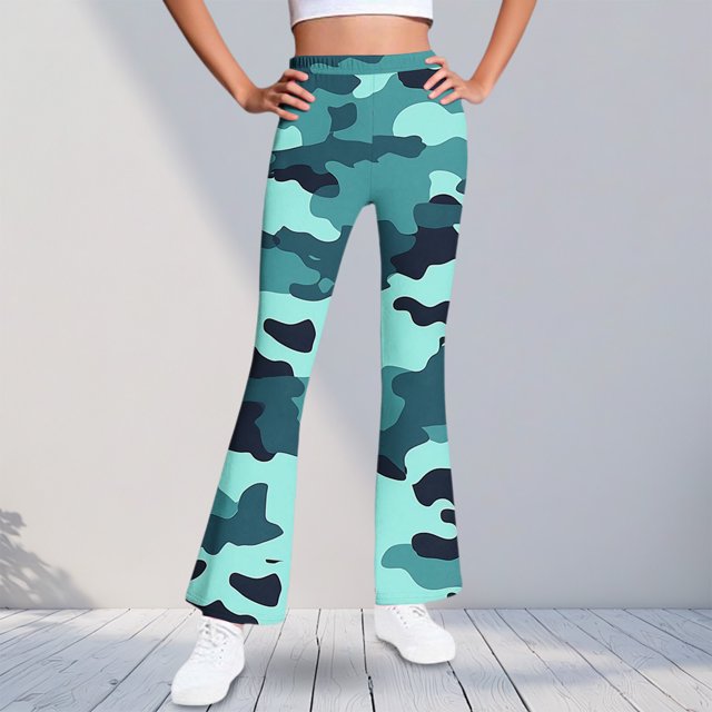 Pantalones largos con estampado de camuflaje para niñas, forro polar cálido, leggings casuales ligeramente acampanados, traje para niñas de 5 a 16 años.