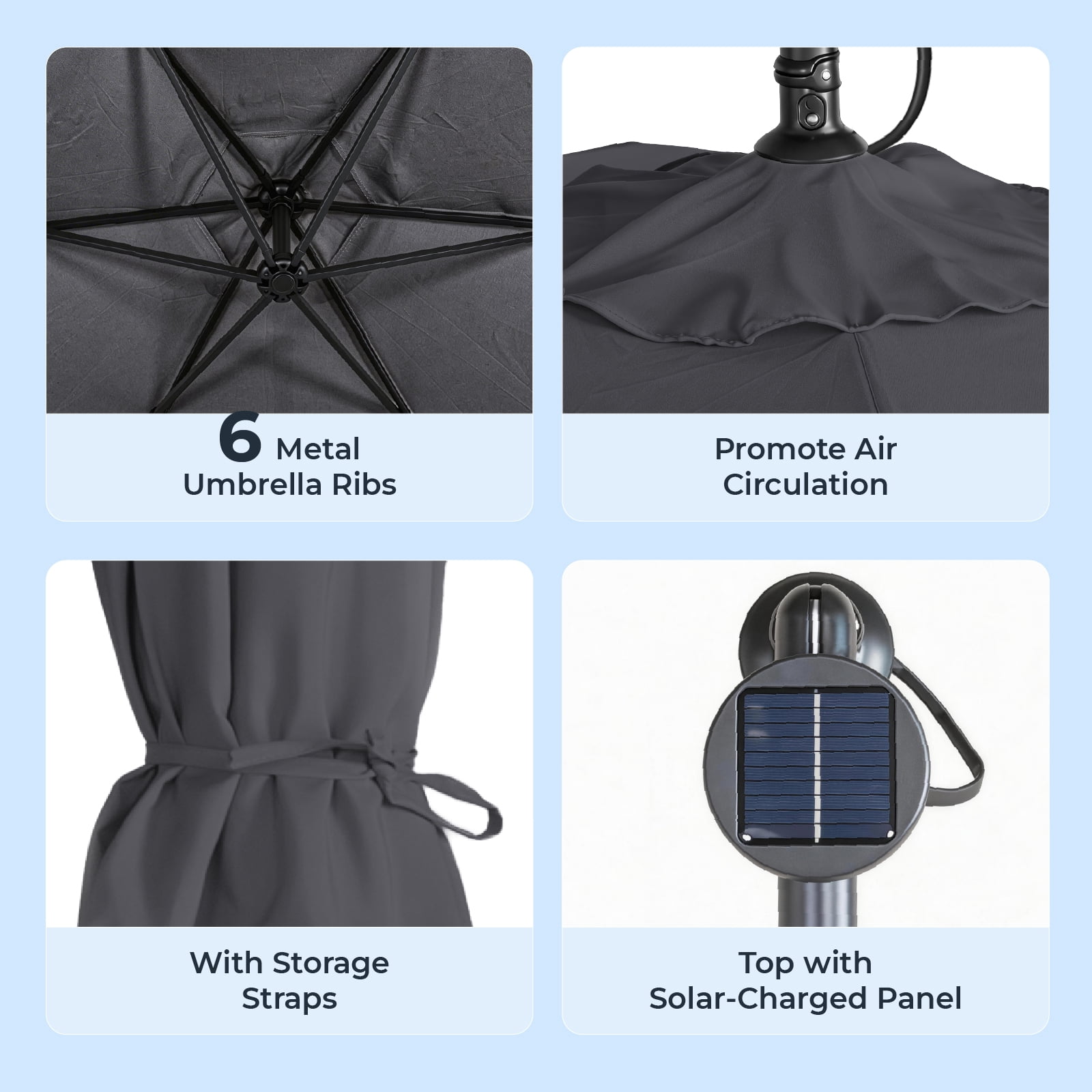 Zimtown 10ft Outdoor Patio Umbrella with LED Solar Lights,Offset Cantilever Outdoor Patio Umbrella,Light Gray