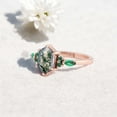 thumbnail image 5 of JEWELRYTREASURE 9x7 mm / 2 Ct Hexagon Shape Natural Moss Agate Ring Emerald Cluster Jewelry Rose Gold Plated Engagement Ring Art Deco Ring Wedding Gift for Women, 5 of 7