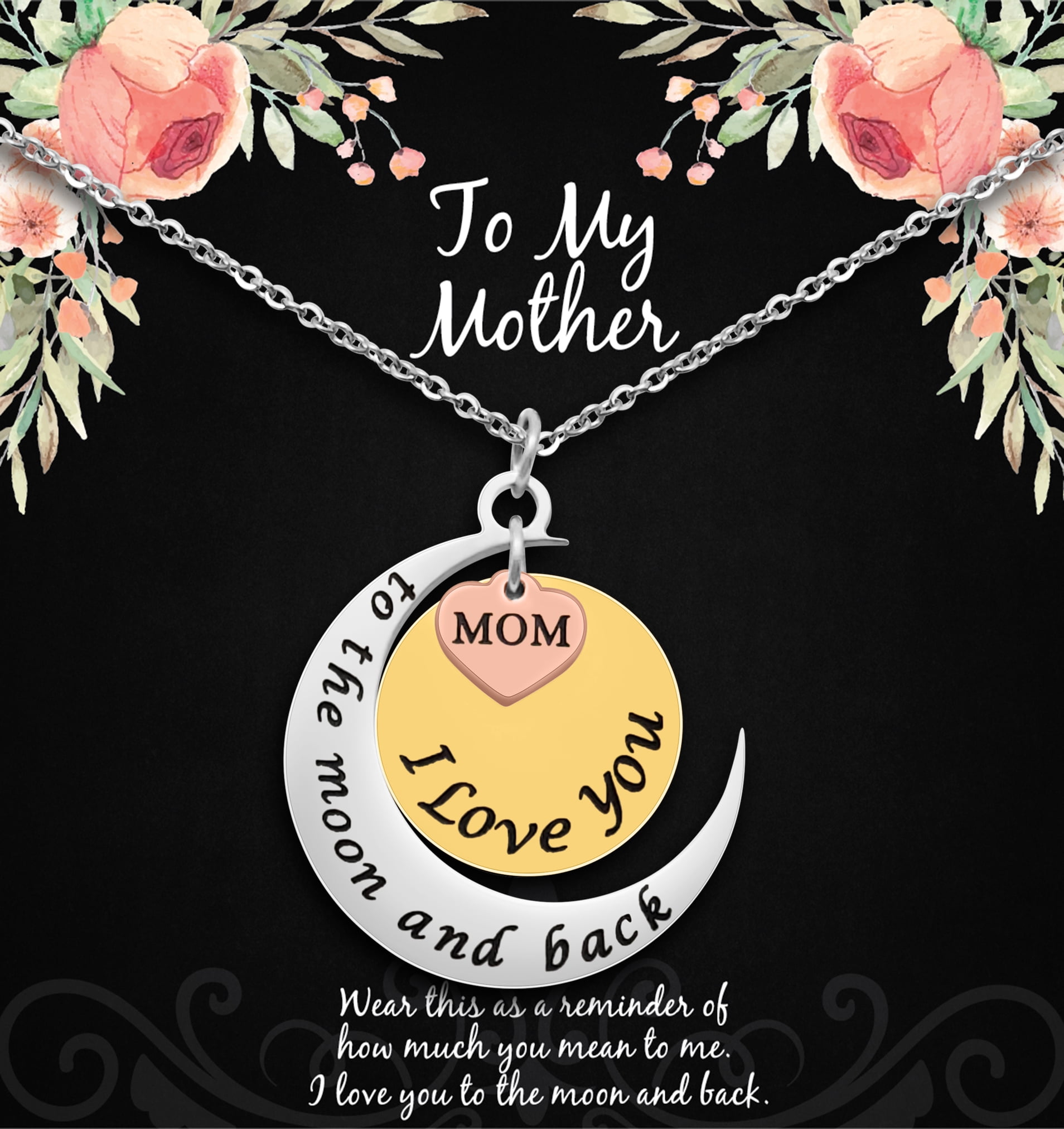I Love You To the moon and back Engraved Pendant Necklace Mum Daughter Xmas Gift 