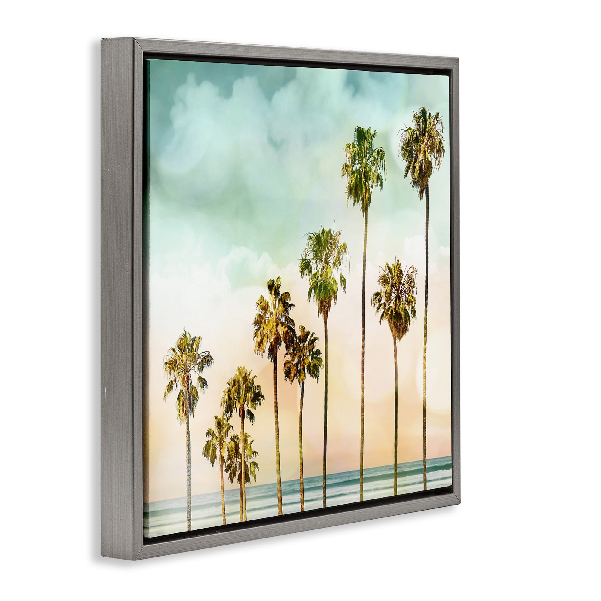 Stupell Industries Tropical Beach Palm Trees Nature Photography Gray Floater Framed Canvas Art Print Wall Art, 18 x 18