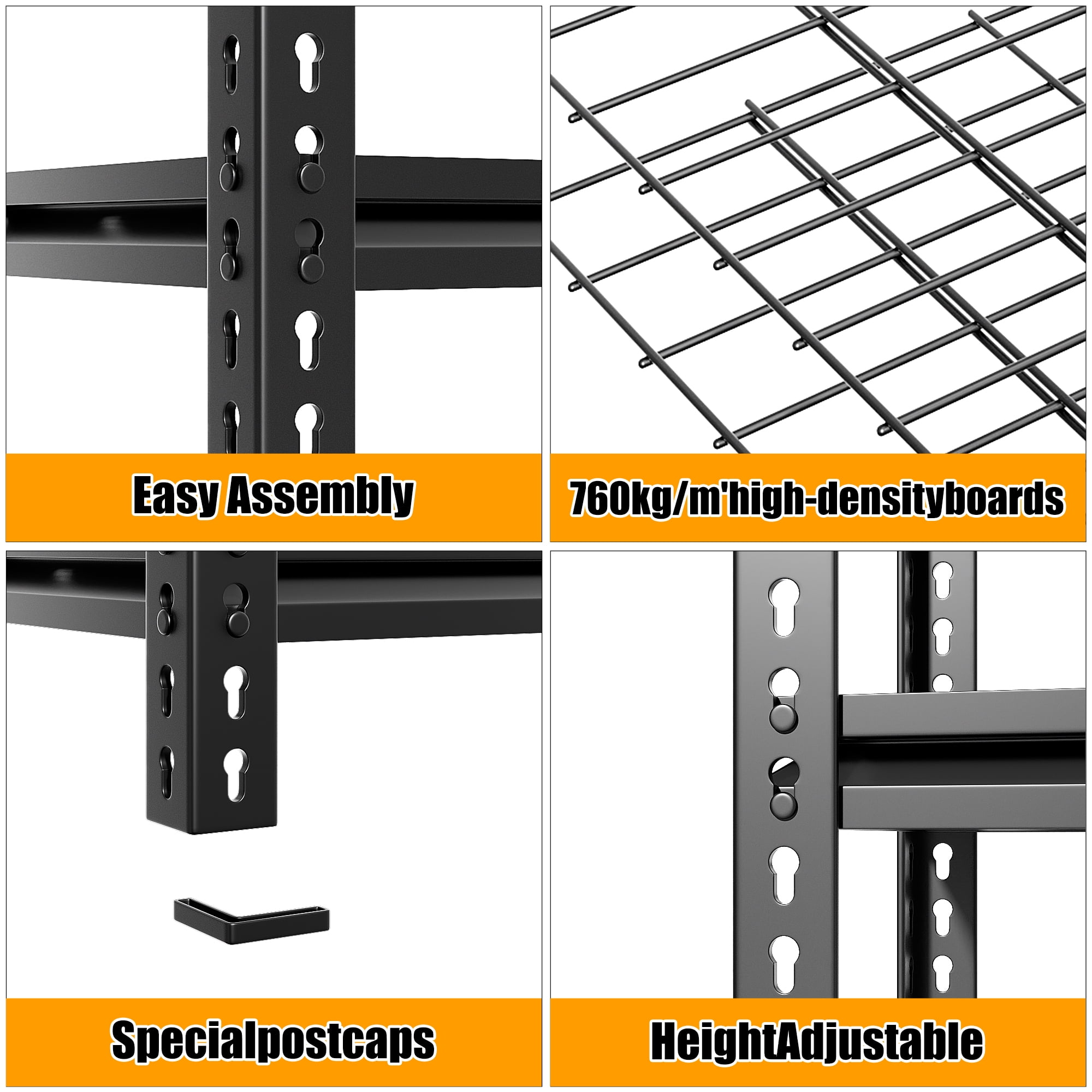 FIXTECH 5-Tier Adjustable Storage Shelf Units for Garage Heavy Duty, 72" H x 35.5" W x 16", Black