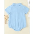 thumbnail image 3 of FEORJGP Toddler Baby Girls Boys Shirts Romper 0-2Y Infant Short Sleeve Jumpsuits Solid Color Turn-Down Collar Bodysuit Newborn Summer Loose Casual Clothes, 3 of 9